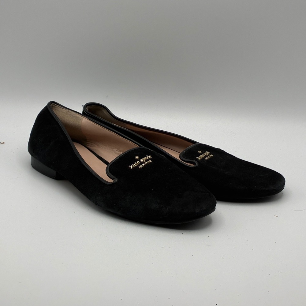 Kate Spade Claudia Loafers Women 6.5B Black Suede Leather Flat Shoes
